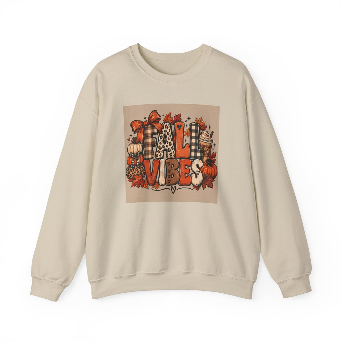 Fall Vibes Crewneck Sweatshirt — Cozy Pumpkin & Plaid Autumn Graphic