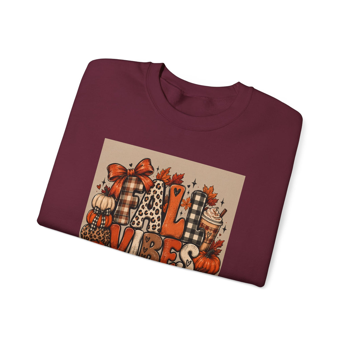 Fall Vibes Crewneck Sweatshirt — Cozy Pumpkin & Plaid Autumn Graphic