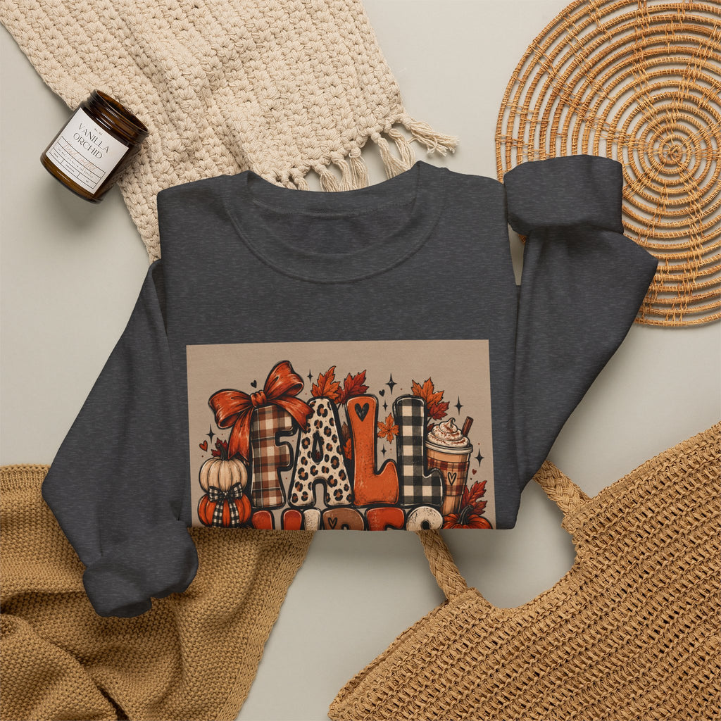 Fall Vibes Crewneck Sweatshirt — Cozy Pumpkin & Plaid Autumn Graphic