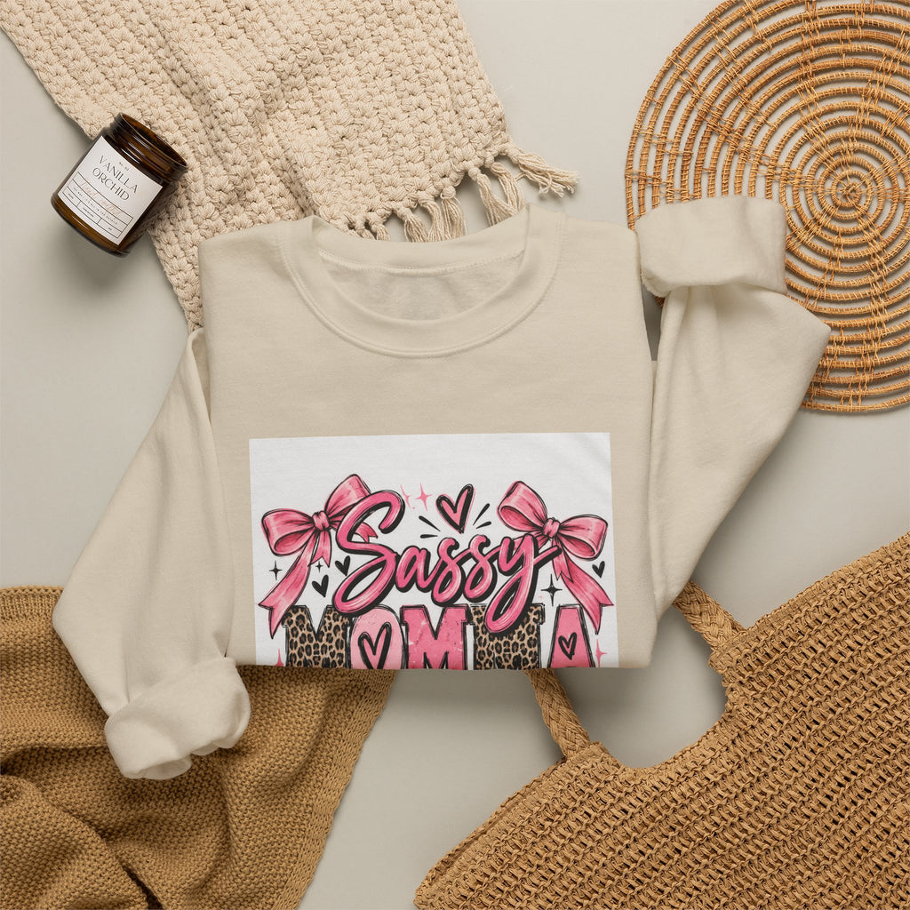 Sassy Mama Crewneck Sweatshirt – Pink Bow Leopard Mother's Day Pullover