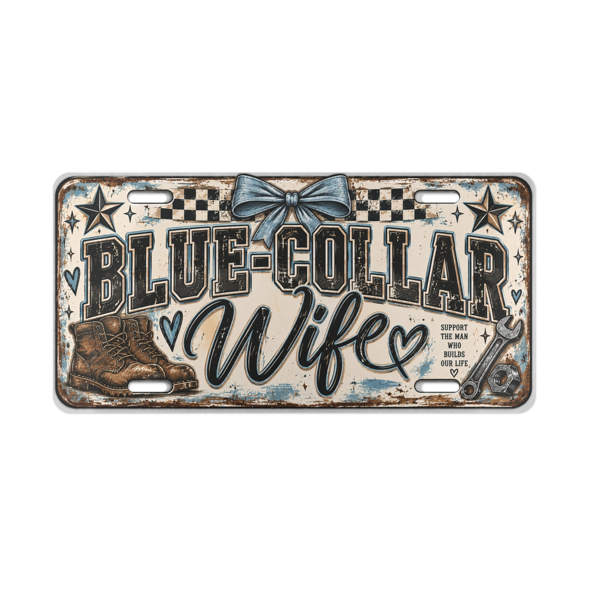 Blue-Collar Wife Decorative License Plate – Vintage Workwear Pride Vanity Plate