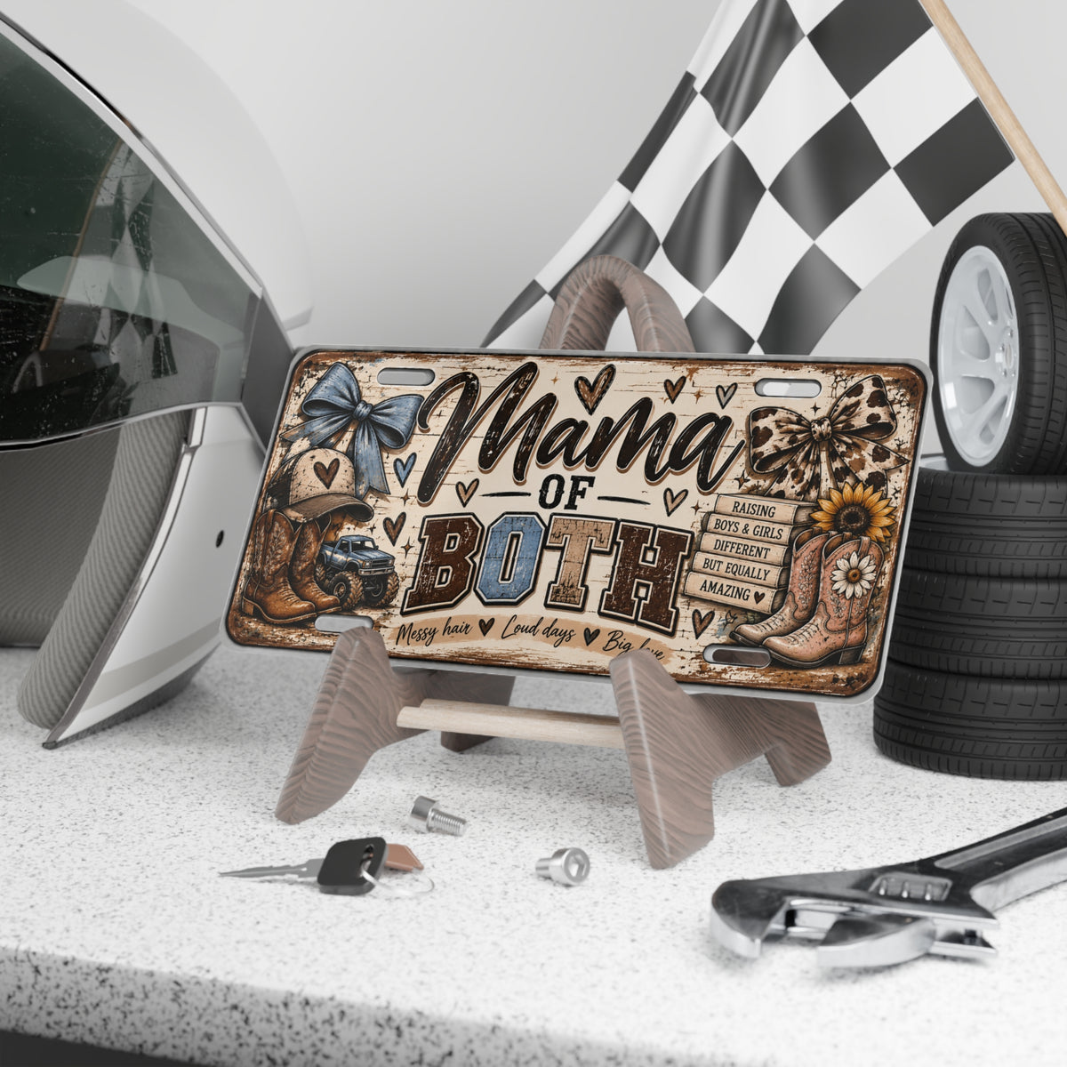 Mama of Both Decorative Vanity Plate — Rustic Mom License Plate Sign (Mama of Both)