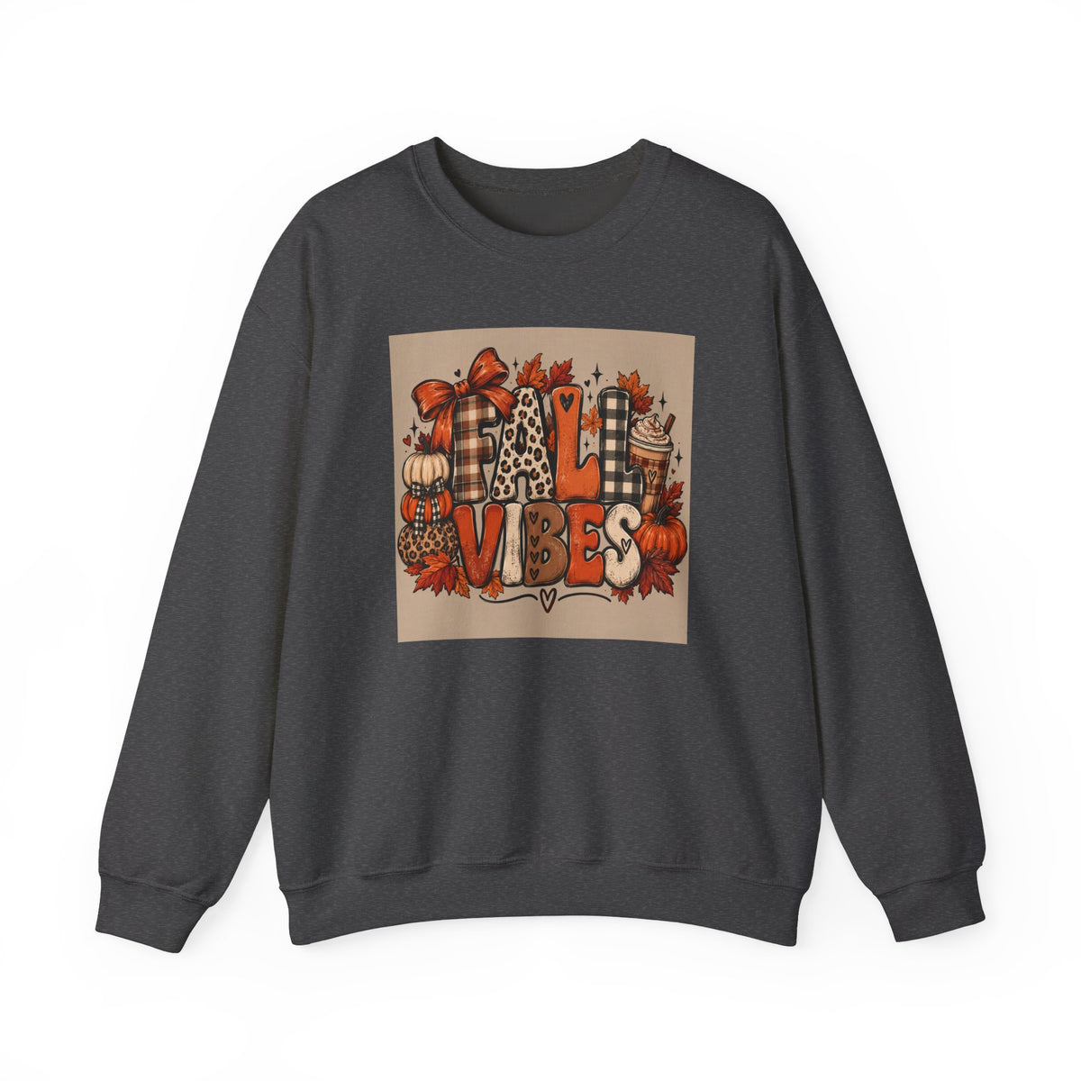 Fall Vibes Crewneck Sweatshirt — Cozy Pumpkin & Plaid Autumn Graphic