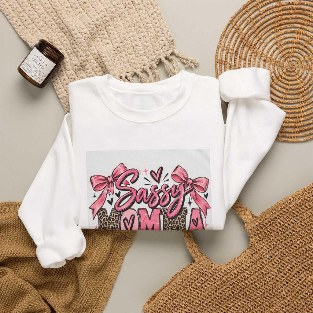 Sassy Mama Crewneck Sweatshirt – Pink Bow Leopard Mother's Day Pullover