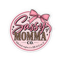 Sassy Momma Sticker — Pink Leopard Bow Kiss-Cut Vinyl Sticker ("Sassy Momma Co.")