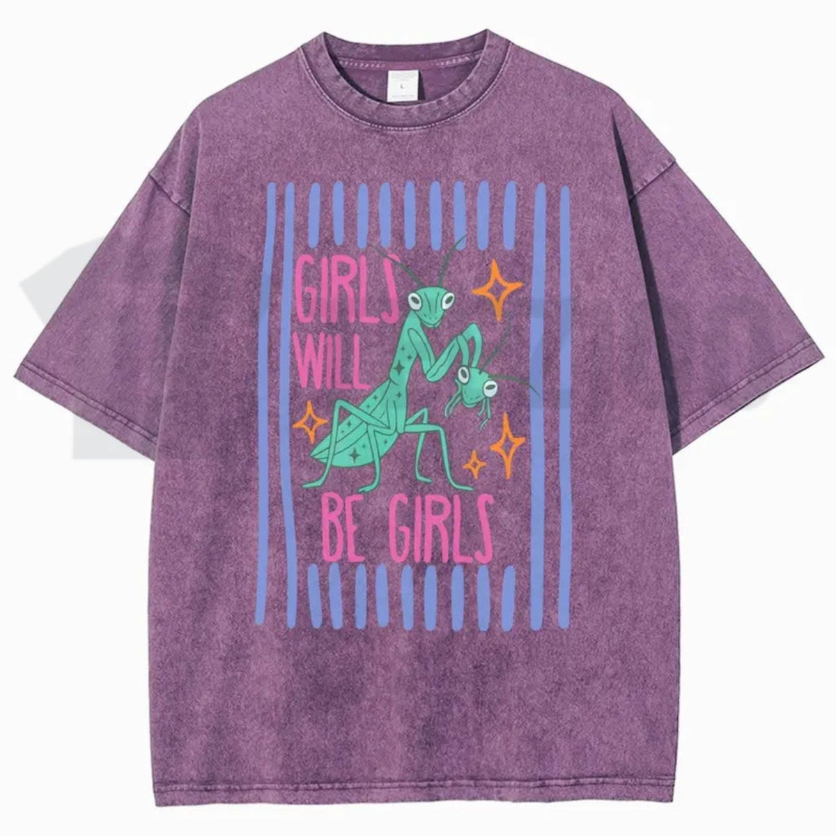 Girls Will Be Girls Mantis T-Shirt – Funny Feminist Insect Vintage Washed Graphic Tee
