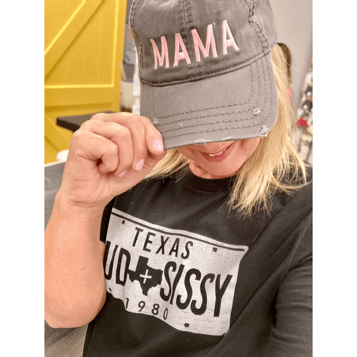 Mama - Charcoal Distressed Canvas Hat