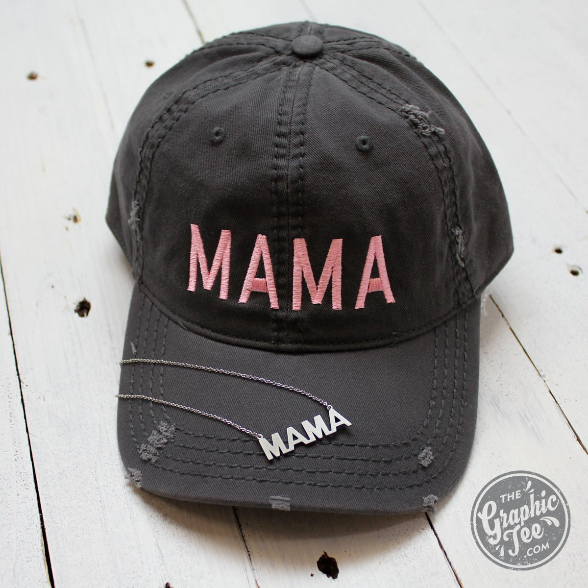Mama - Charcoal Distressed Canvas Hat