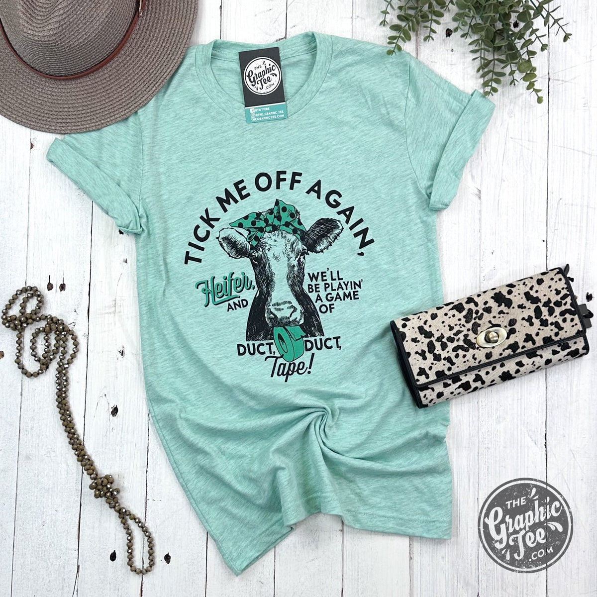Tick Me Off Again, Heifer Short Sleeve Heather Prism Mint Tee